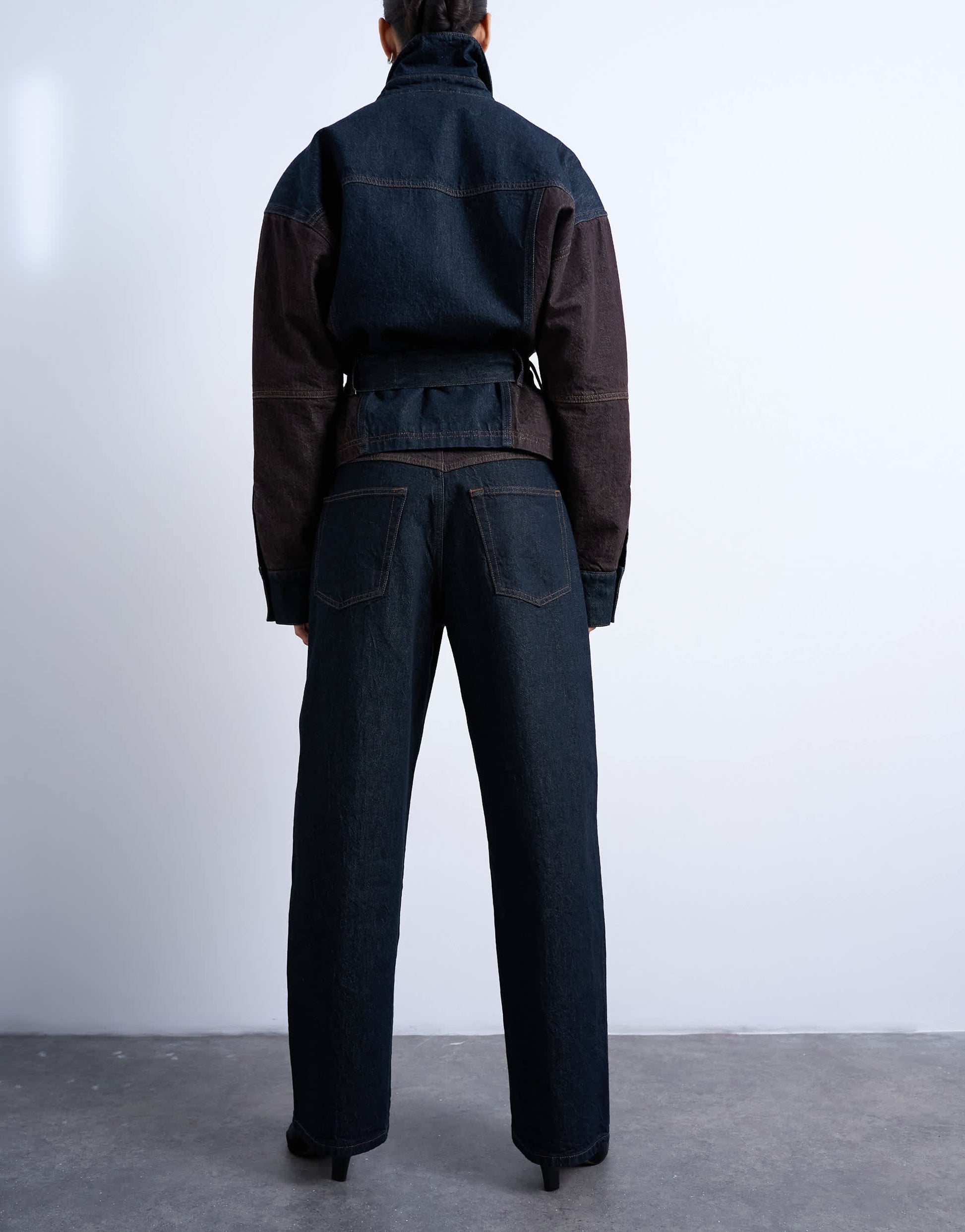 Topshop two toned high rise loose fit jean in brown and black