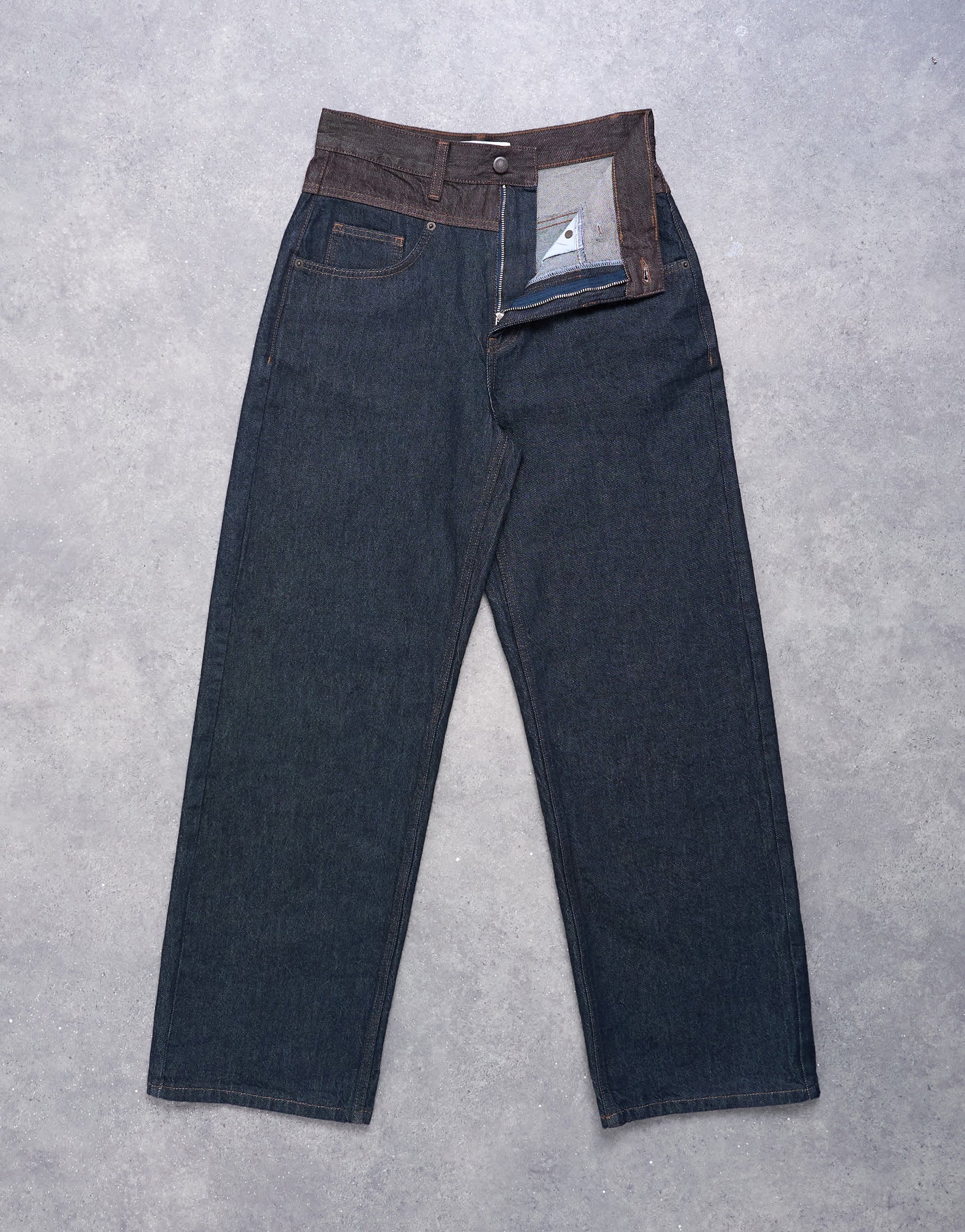 Topshop two toned high rise loose fit jean in brown and black