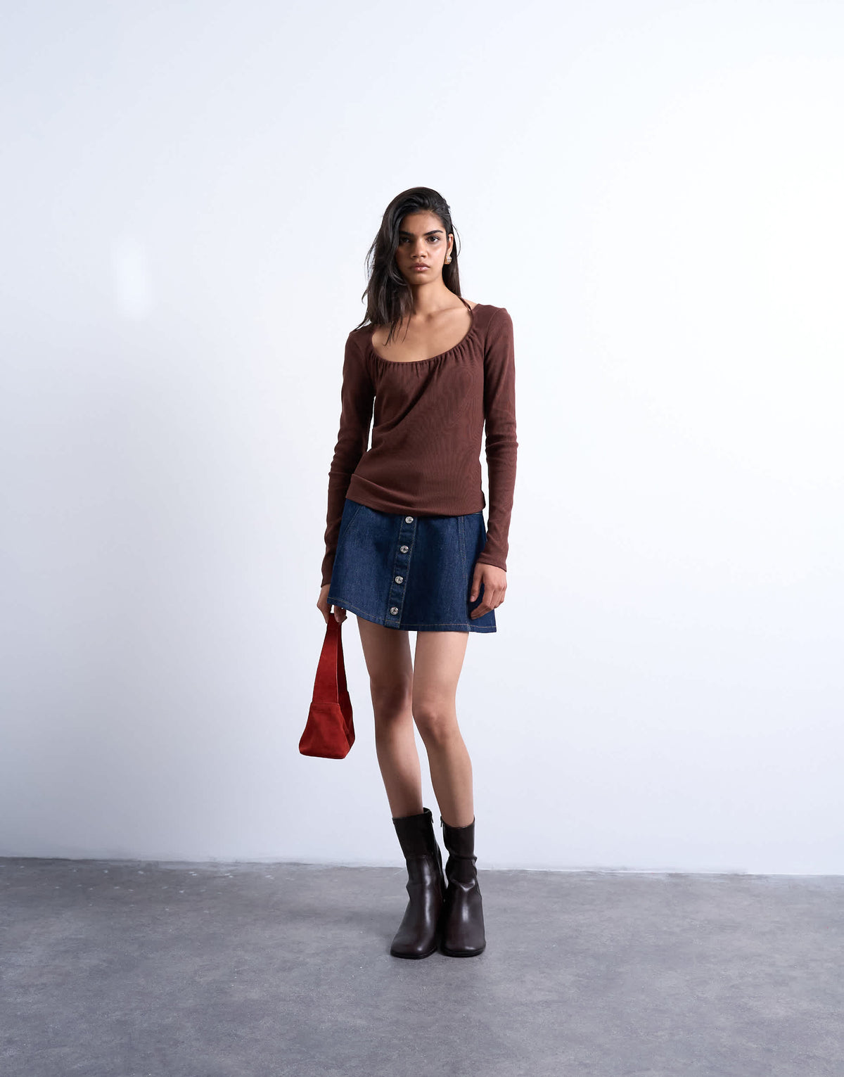 Topshop denim button through mini skirt in indigo rinse