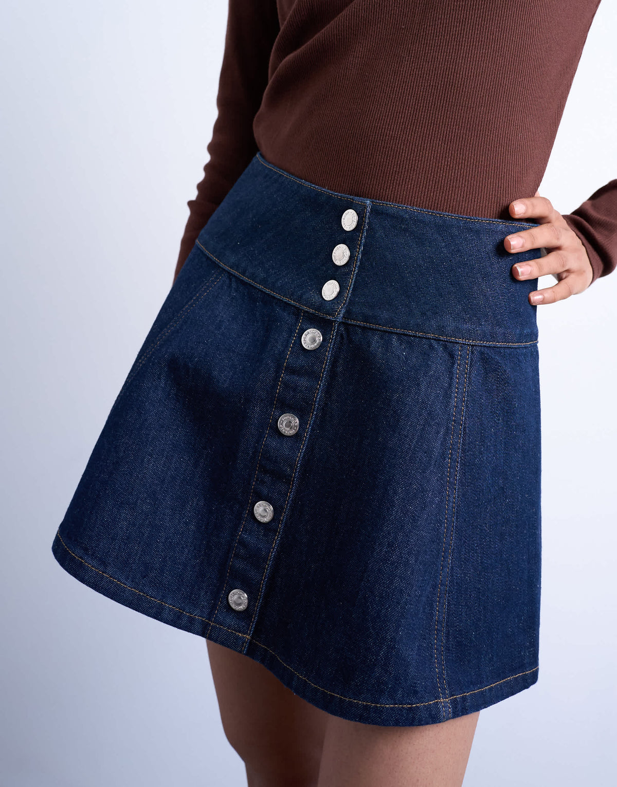 Topshop denim button through mini skirt in indigo rinse