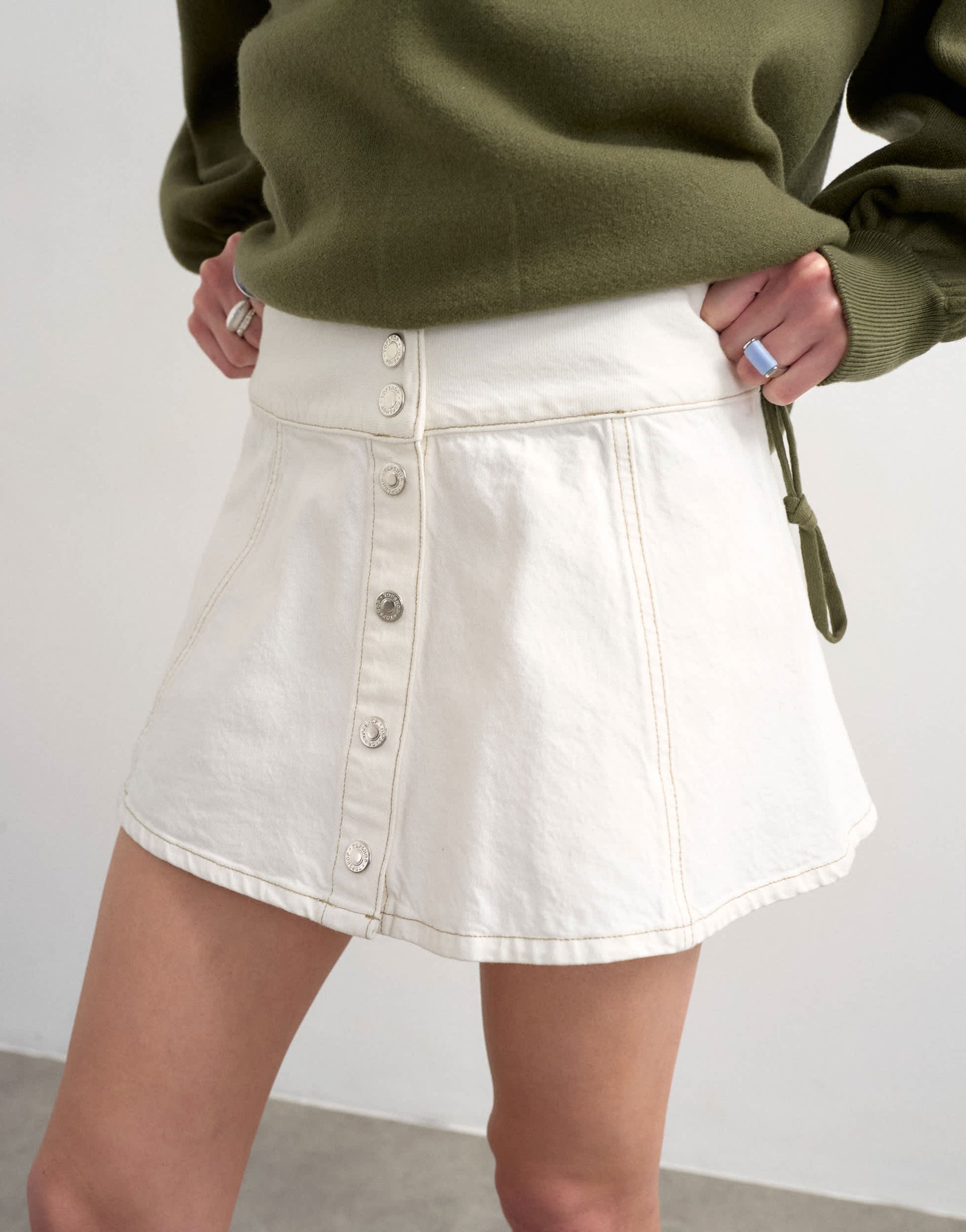 Topshop denim button through mini skirt in ecru