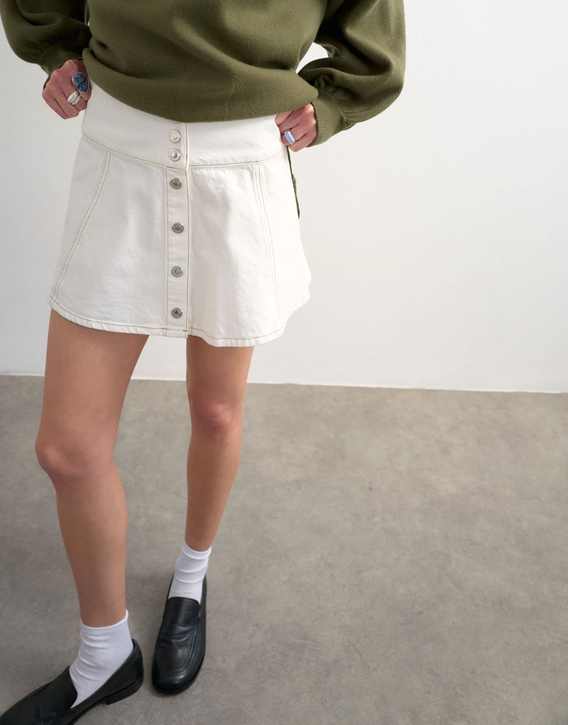 Topshop denim button through mini skirt in ecru