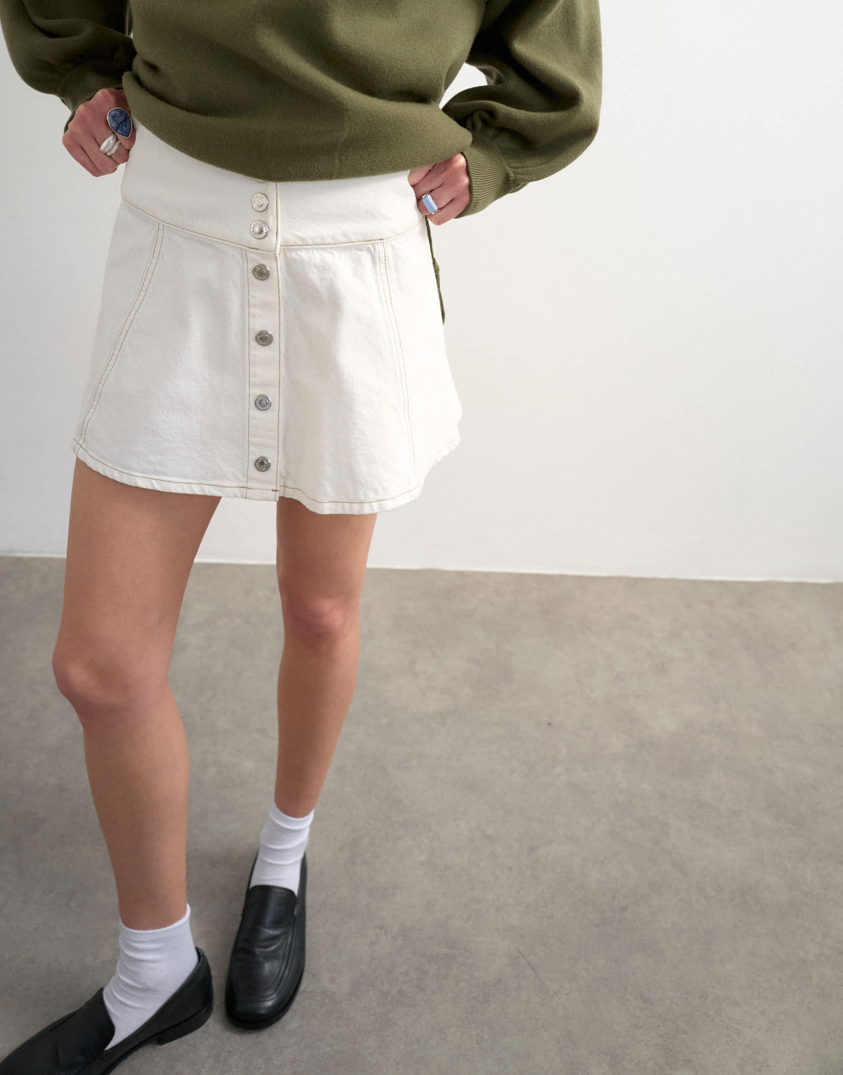 Topshop denim button through mini skirt in ecru