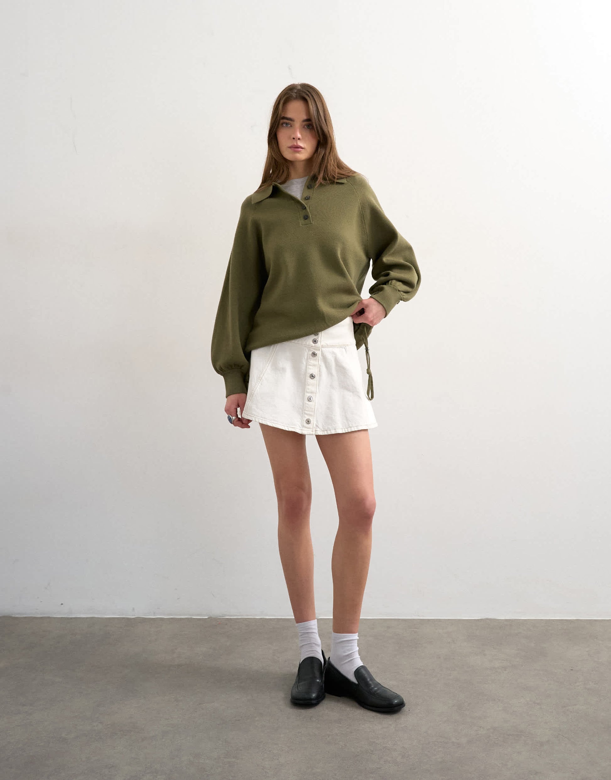 Topshop denim button through mini skirt in ecru