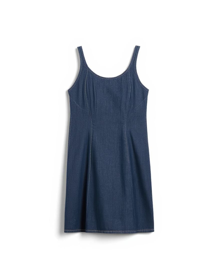 Topshop denim pleat detail mini dress in indigo rinse
