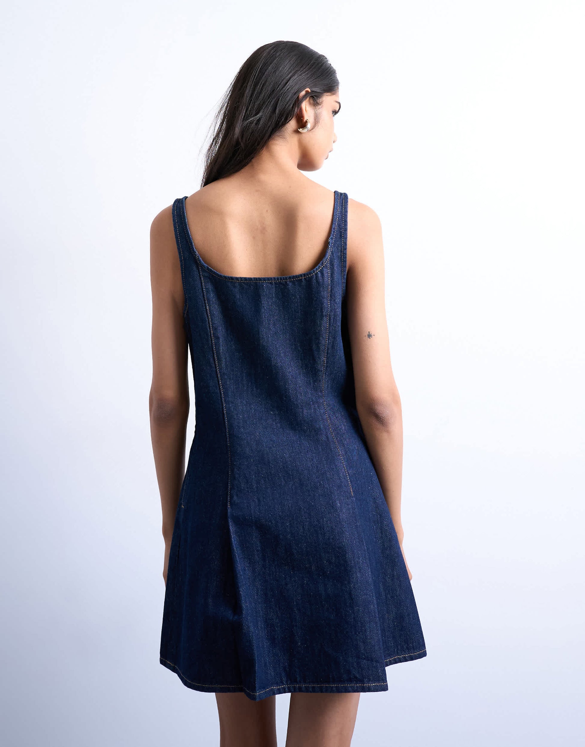 Topshop denim pleat detail mini dress in indigo rinse