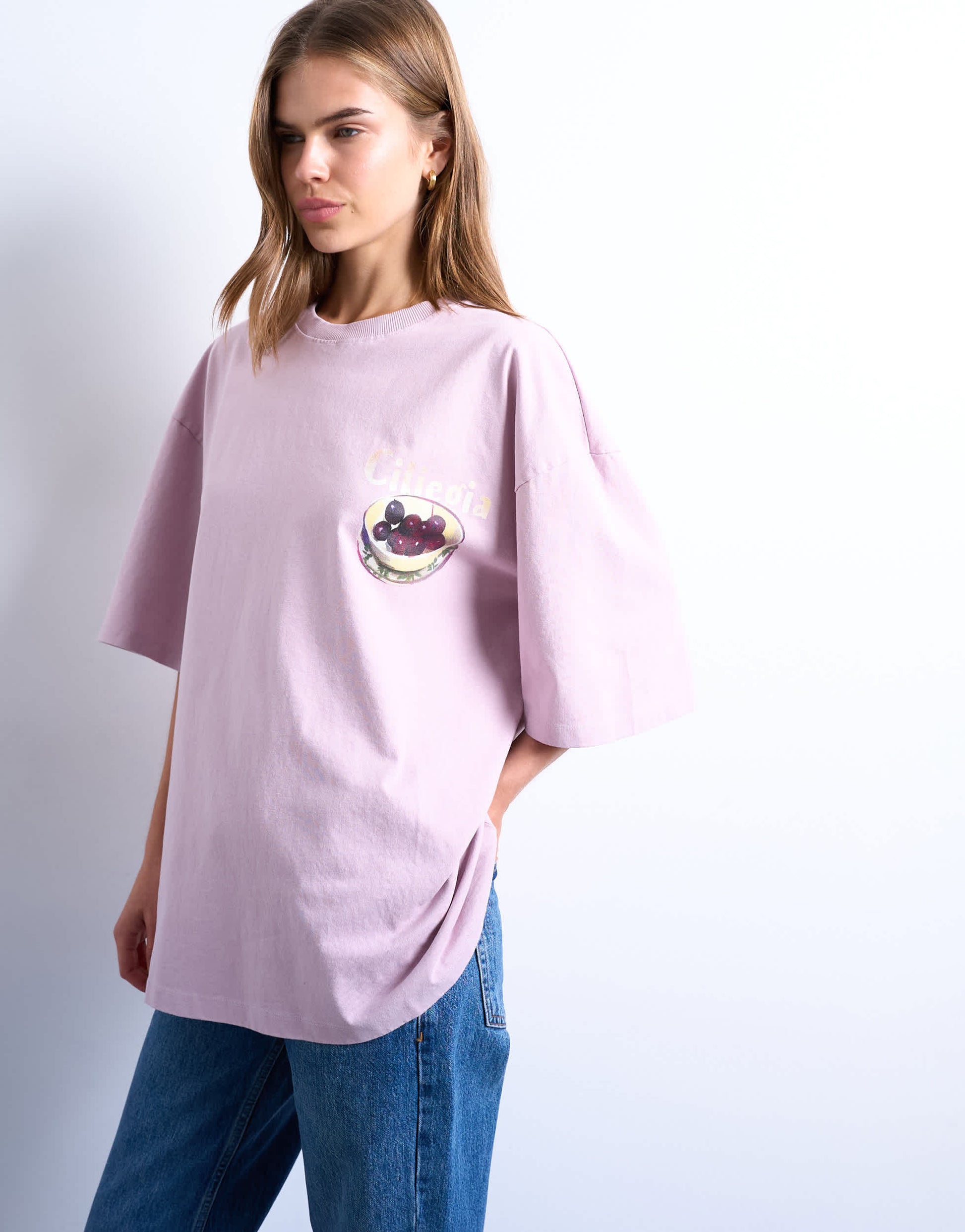 Topshop graphic ciliegia back print oversized tee in pink