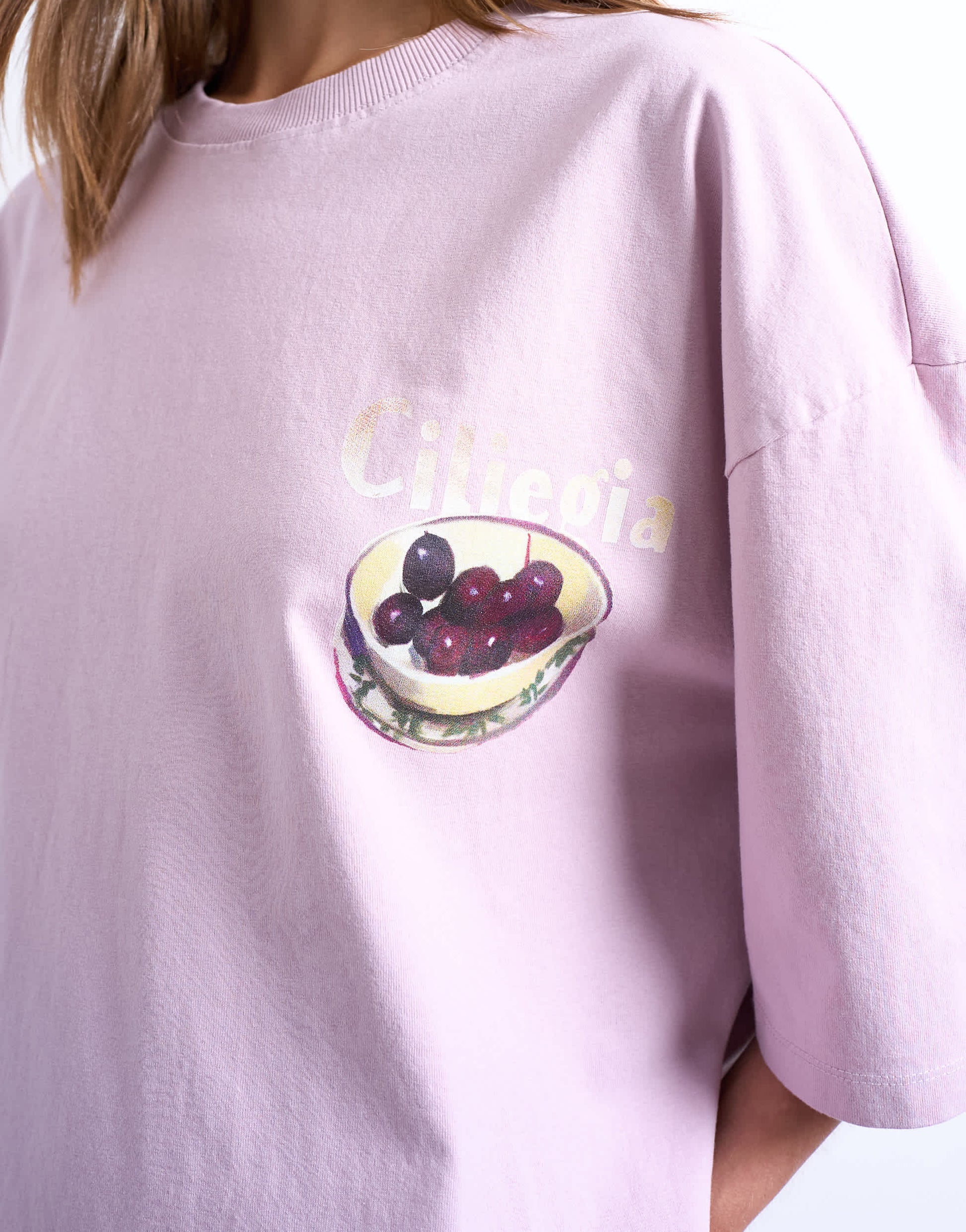 Topshop graphic ciliegia back print oversized tee in pink