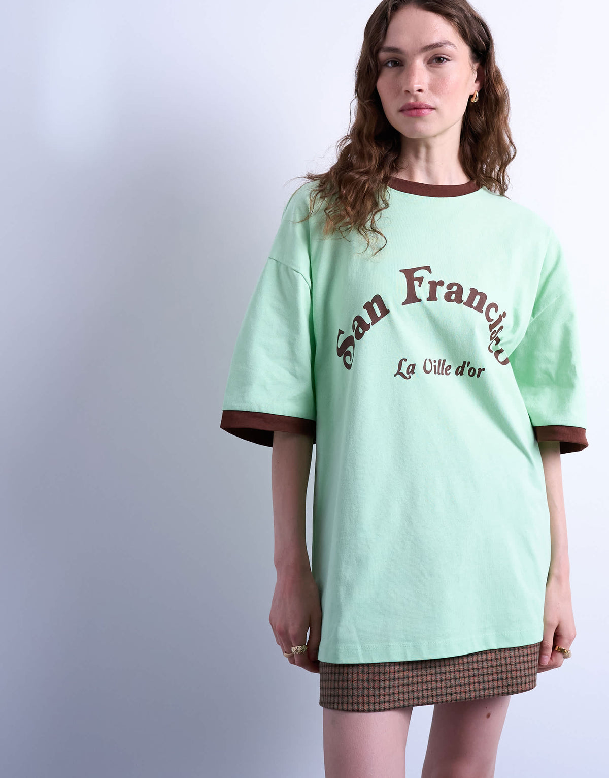 Topshop graphic San Francisco oversized tee in green