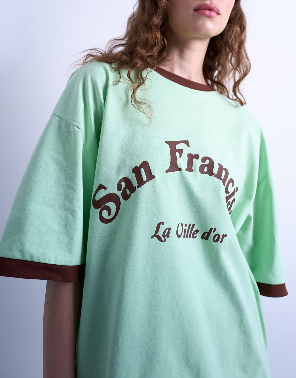 Topshop graphic San Francisco oversized tee in green
