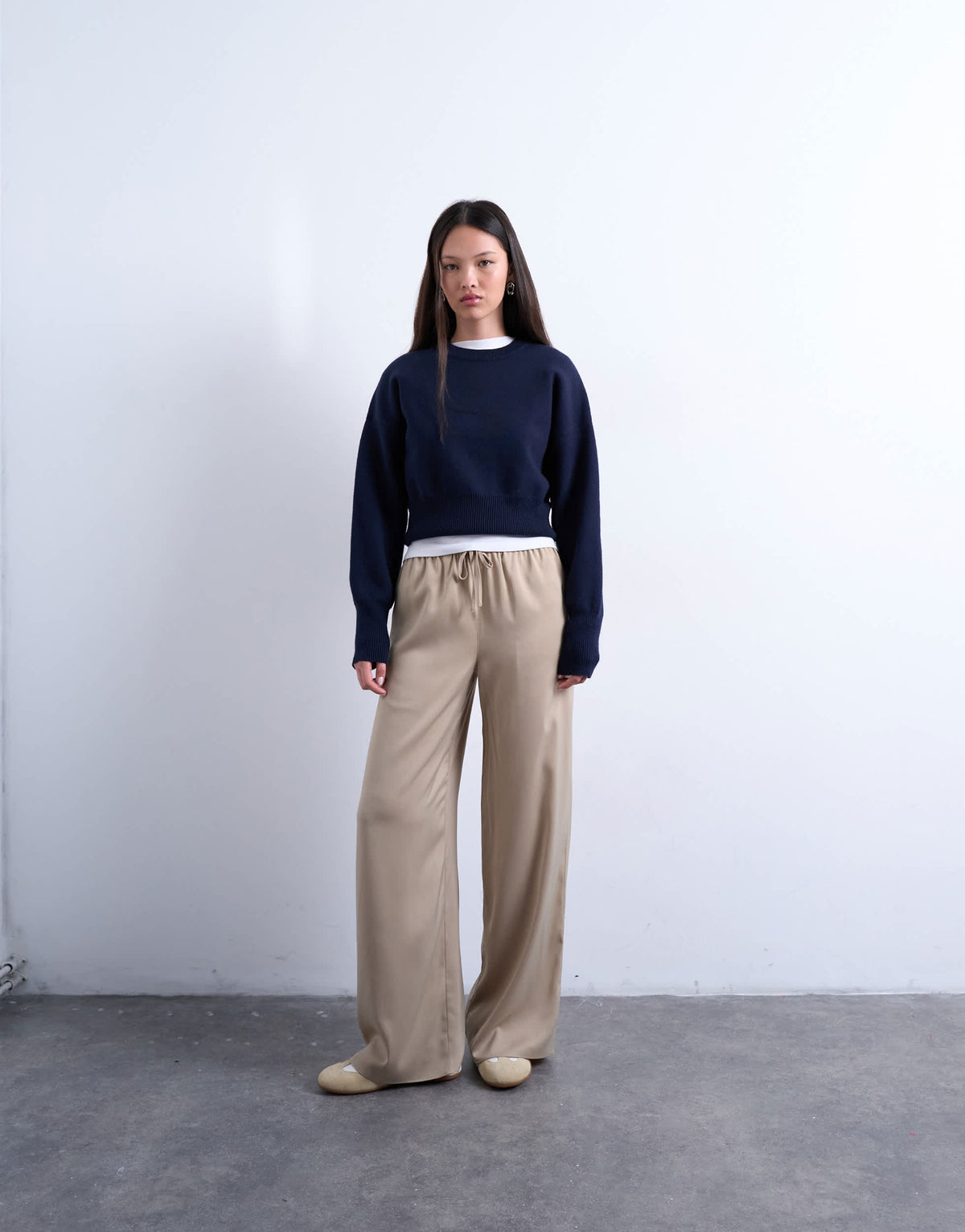 Topshop satin tie waist wide leg trouser in champagne