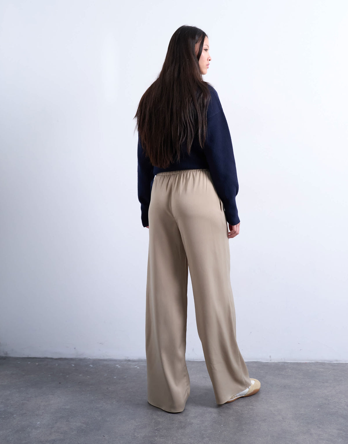 Topshop satin tie waist wide leg trouser in champagne
