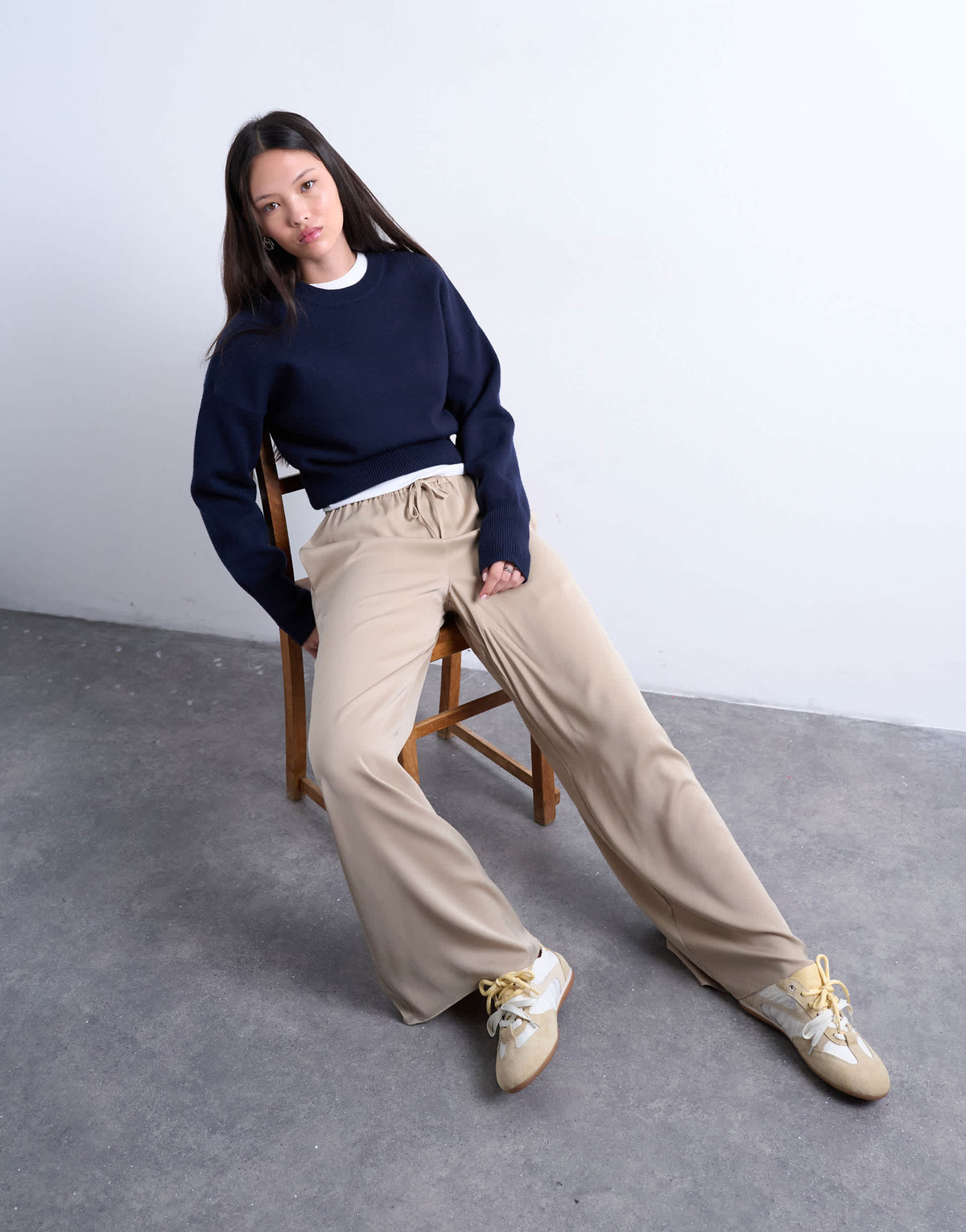 Topshop satin tie waist wide leg trouser in champagne