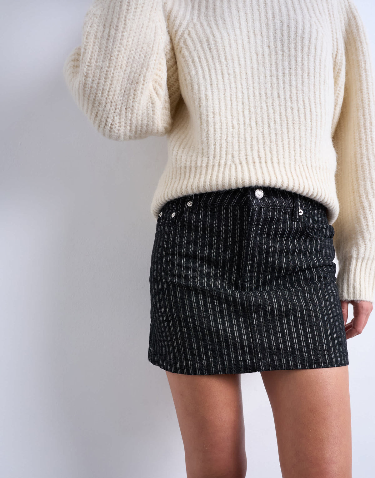 Topshop denim pelmet mini skirt in black stripe