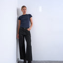 Topshop Column mid rise straight jean in black stripe