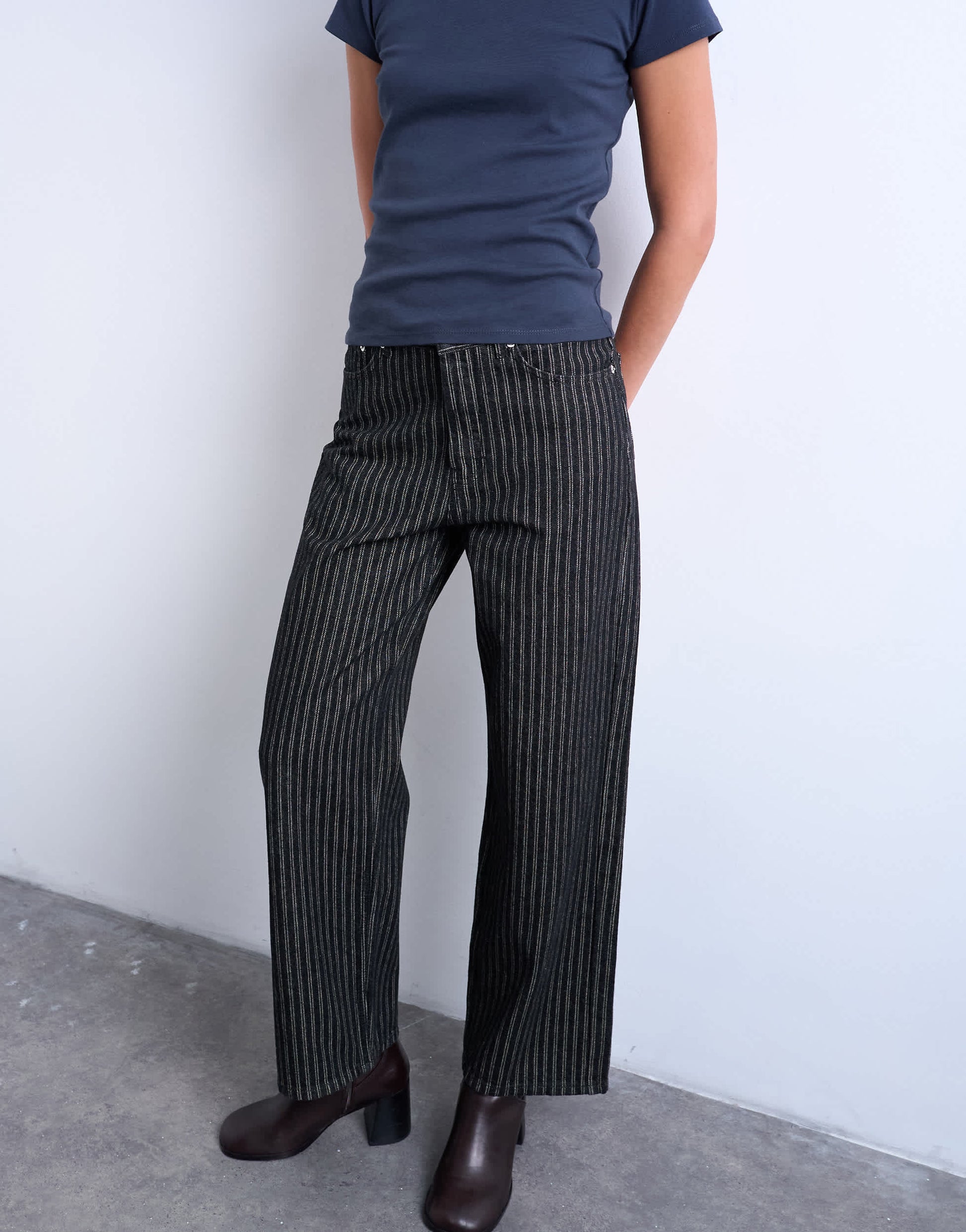 Topshop Column mid rise straight jean in black stripe
