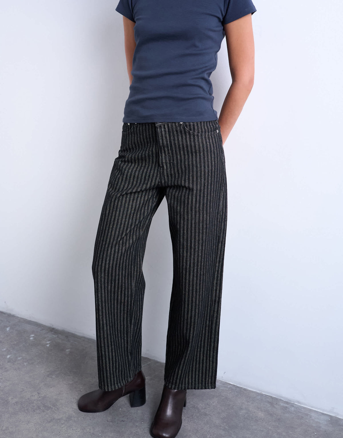Topshop Column mid rise straight jean in black stripe