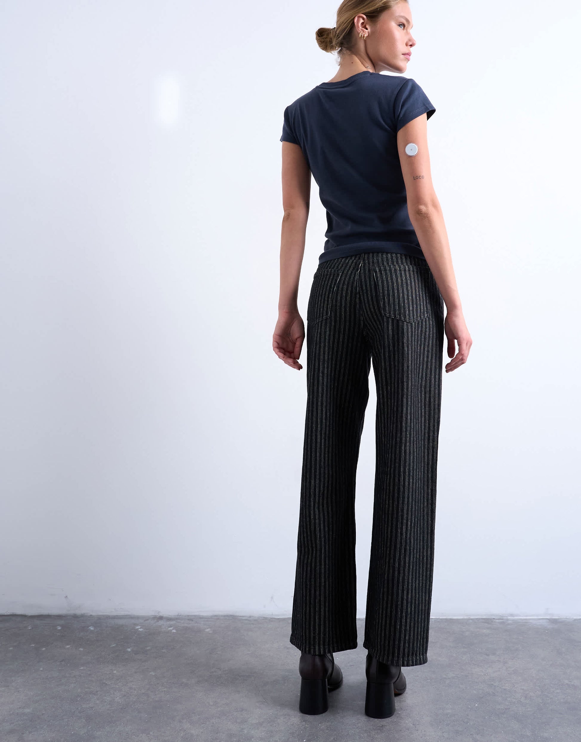 Topshop Column mid rise straight jean in black stripe