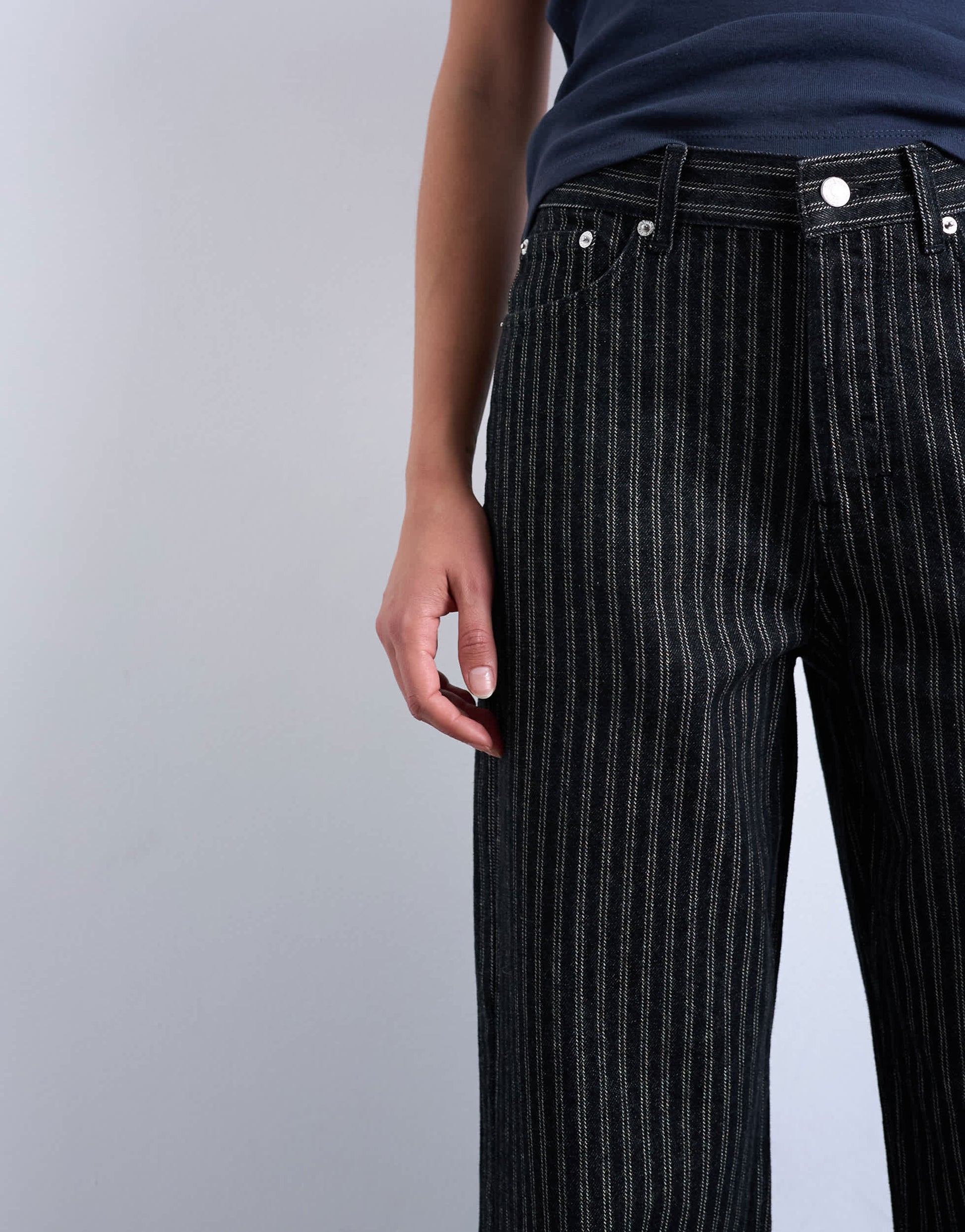 Topshop Column mid rise straight jean in black stripe