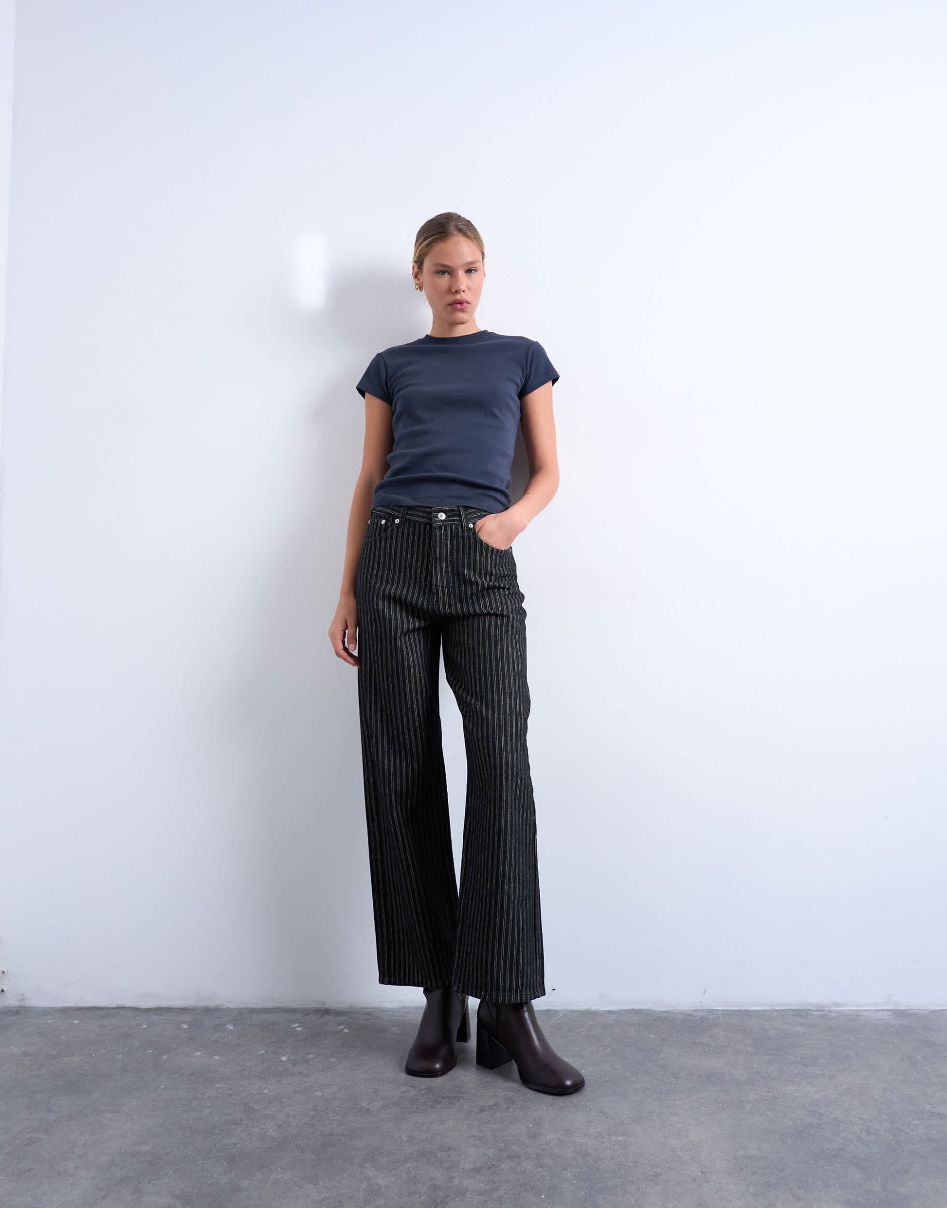 Topshop Column mid rise straight jean in black stripe
