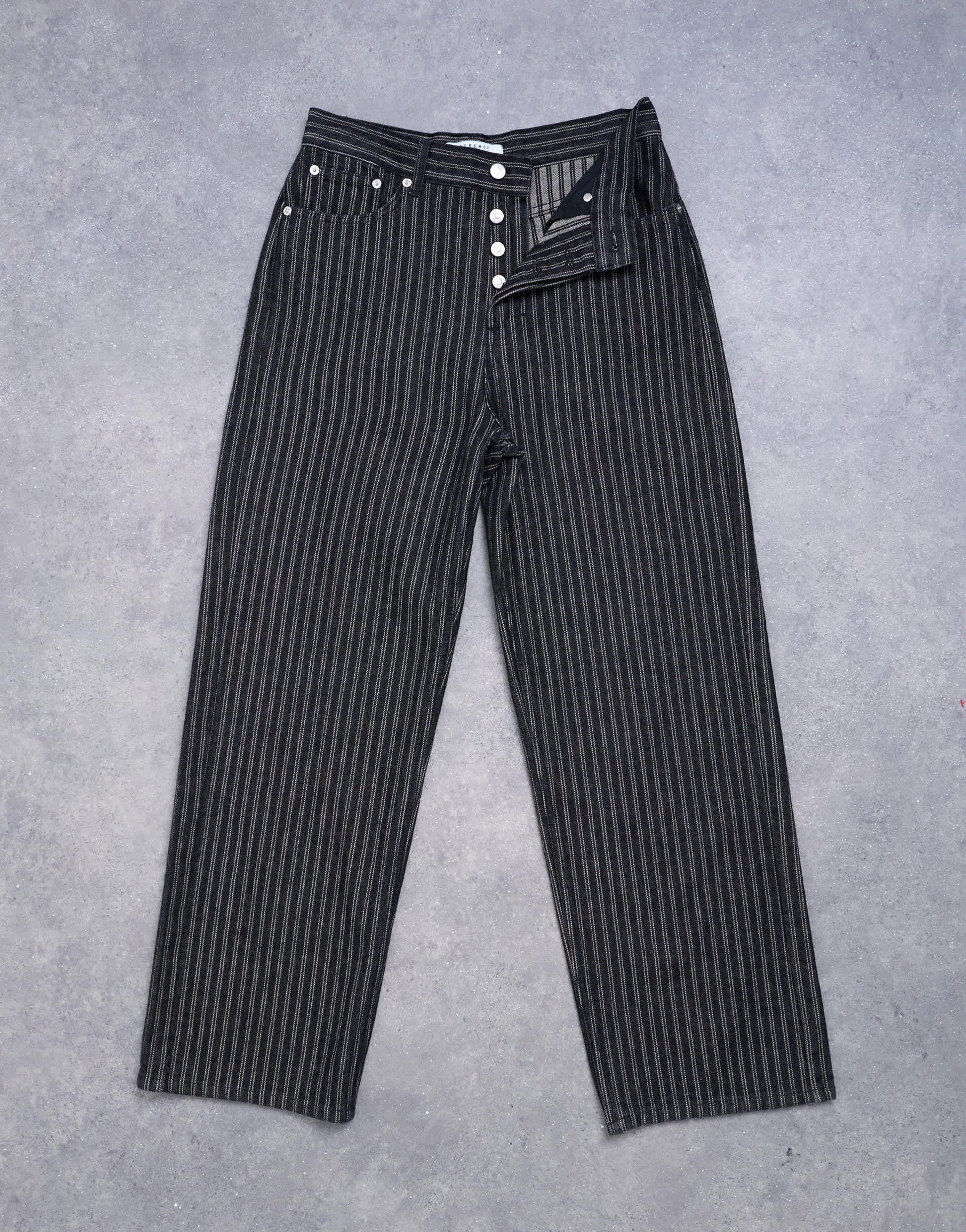 Topshop Column mid rise straight jean in black stripe