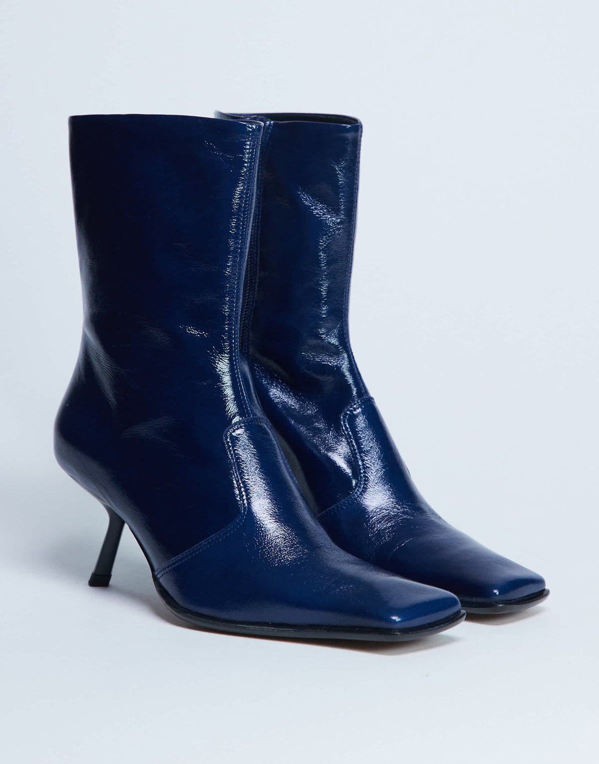 Topshop Sienna Premium leather square toe mid heel boot in navy