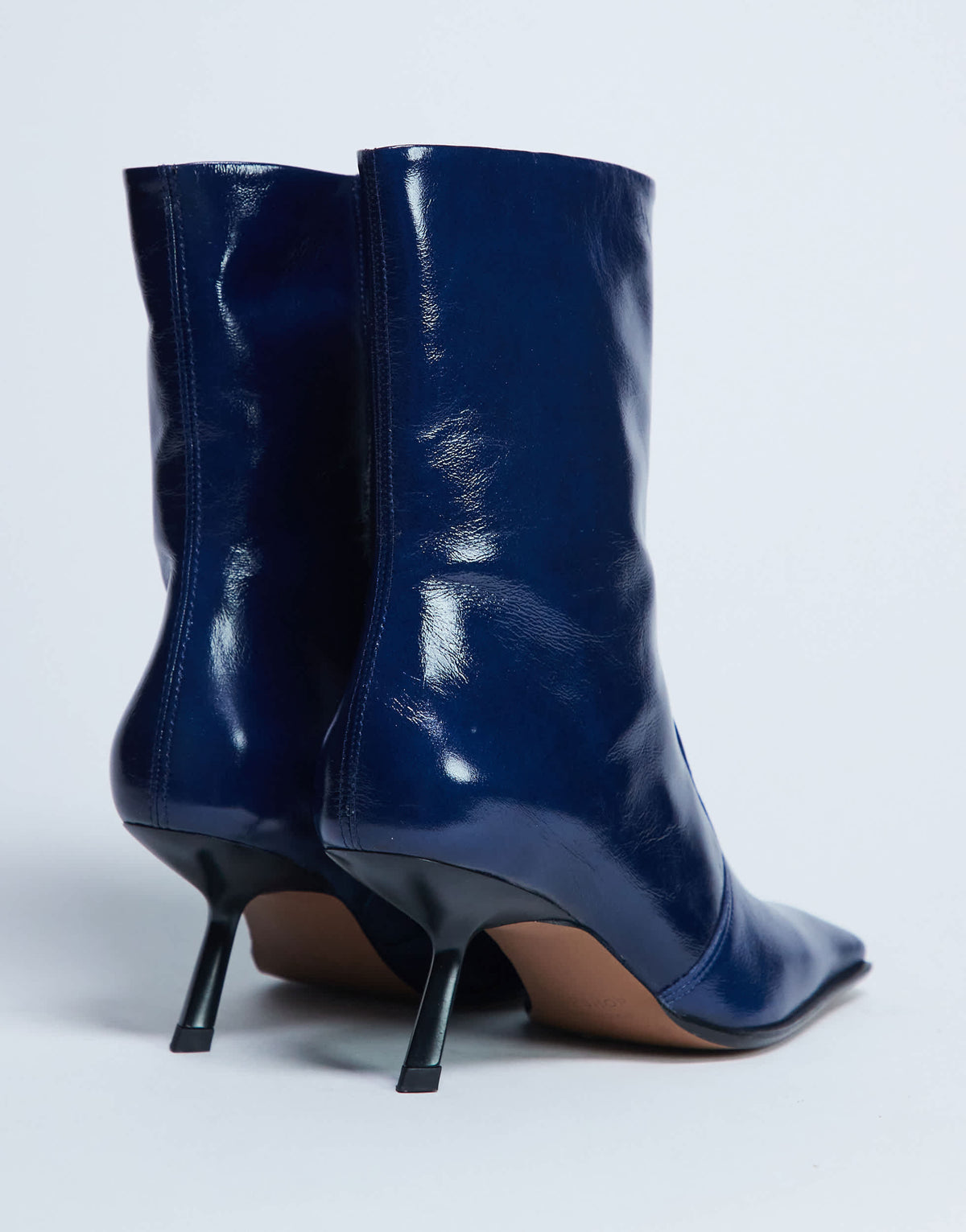 Topshop Sienna Premium leather square toe mid heel boot in navy