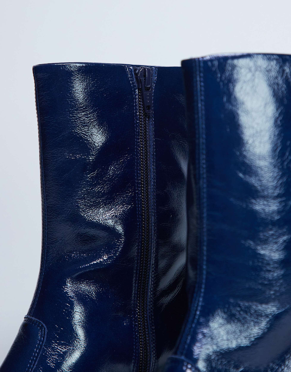 Topshop Sienna Premium leather square toe mid heel boot in navy