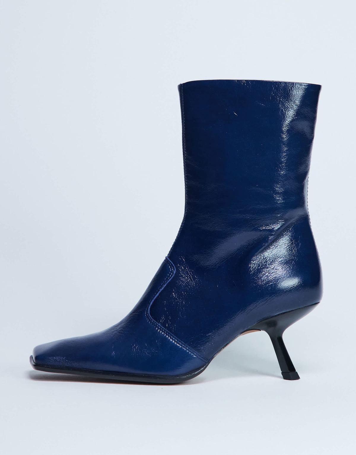 Topshop Sienna Premium leather square toe mid heel boot in navy