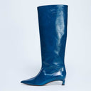 Bottes hautes à bout pointu en cuir premium Sophie de Topshop, bleues.