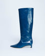 Topshop Sophie Premium leather point toe knee high boot in blue