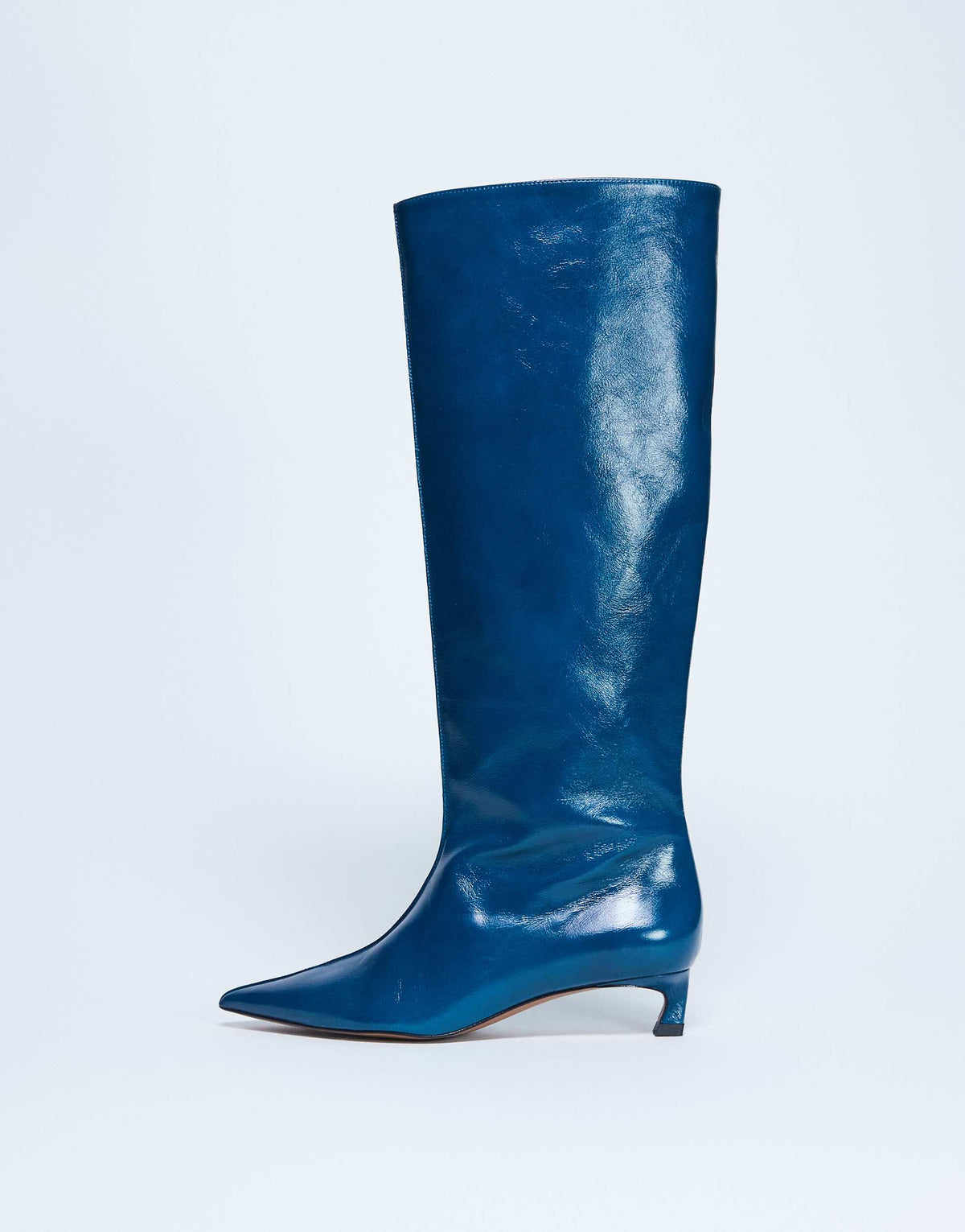 Topshop Sophie Premium leather point toe knee high boot in blue