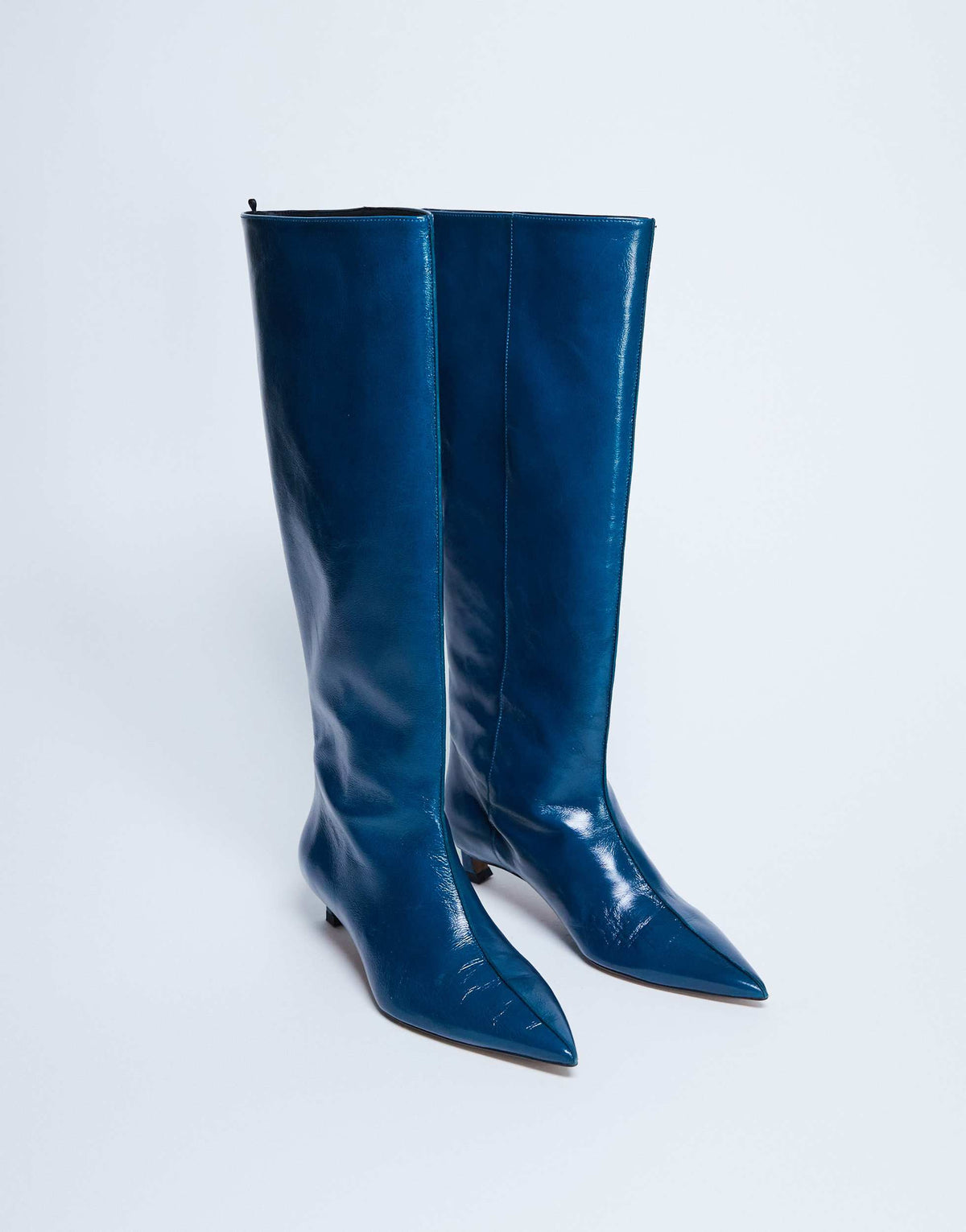 Topshop Sophie Premium leather point toe knee high boot in blue