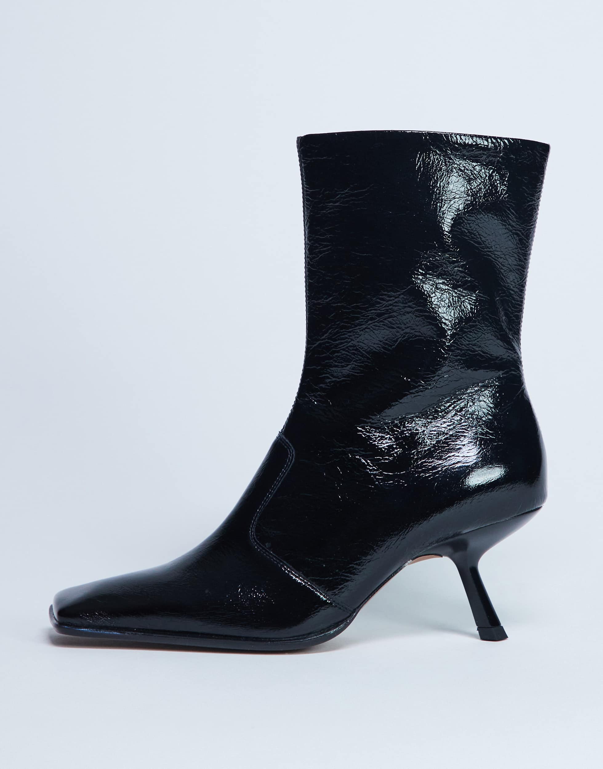 Topshop Sienna Premium leather square toe mid heel boot in black