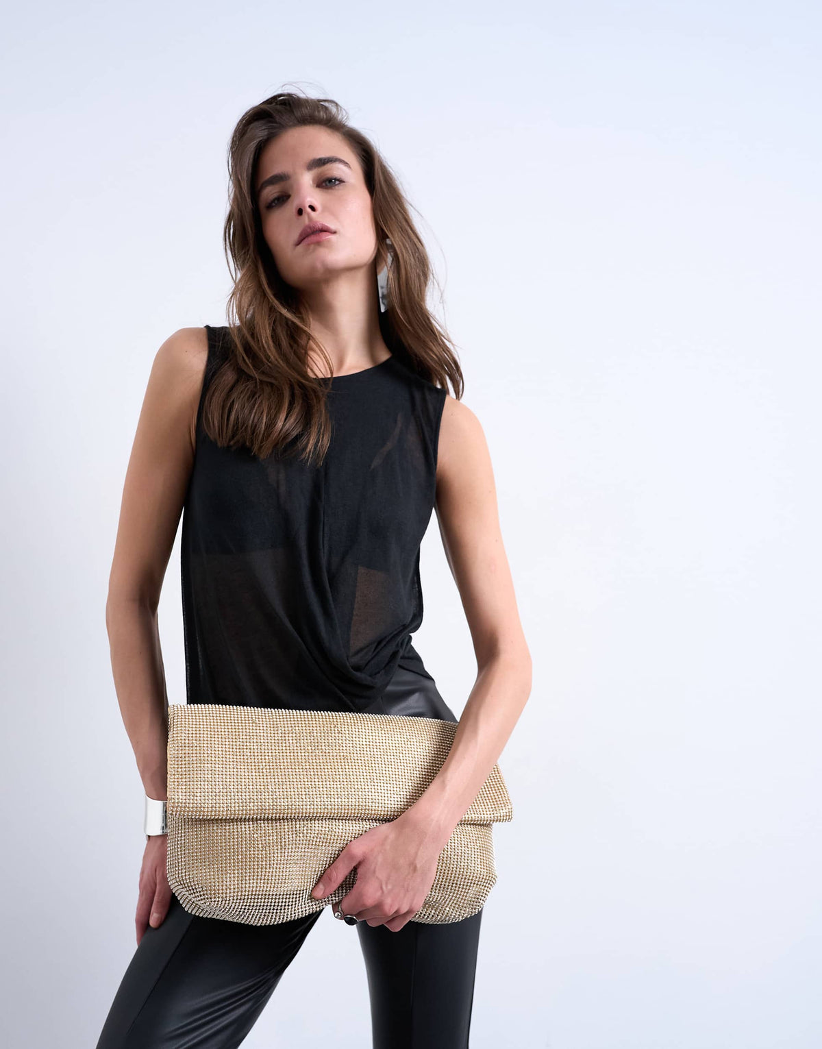 Topshop Georgia folded clutch grab diamante bag in gold