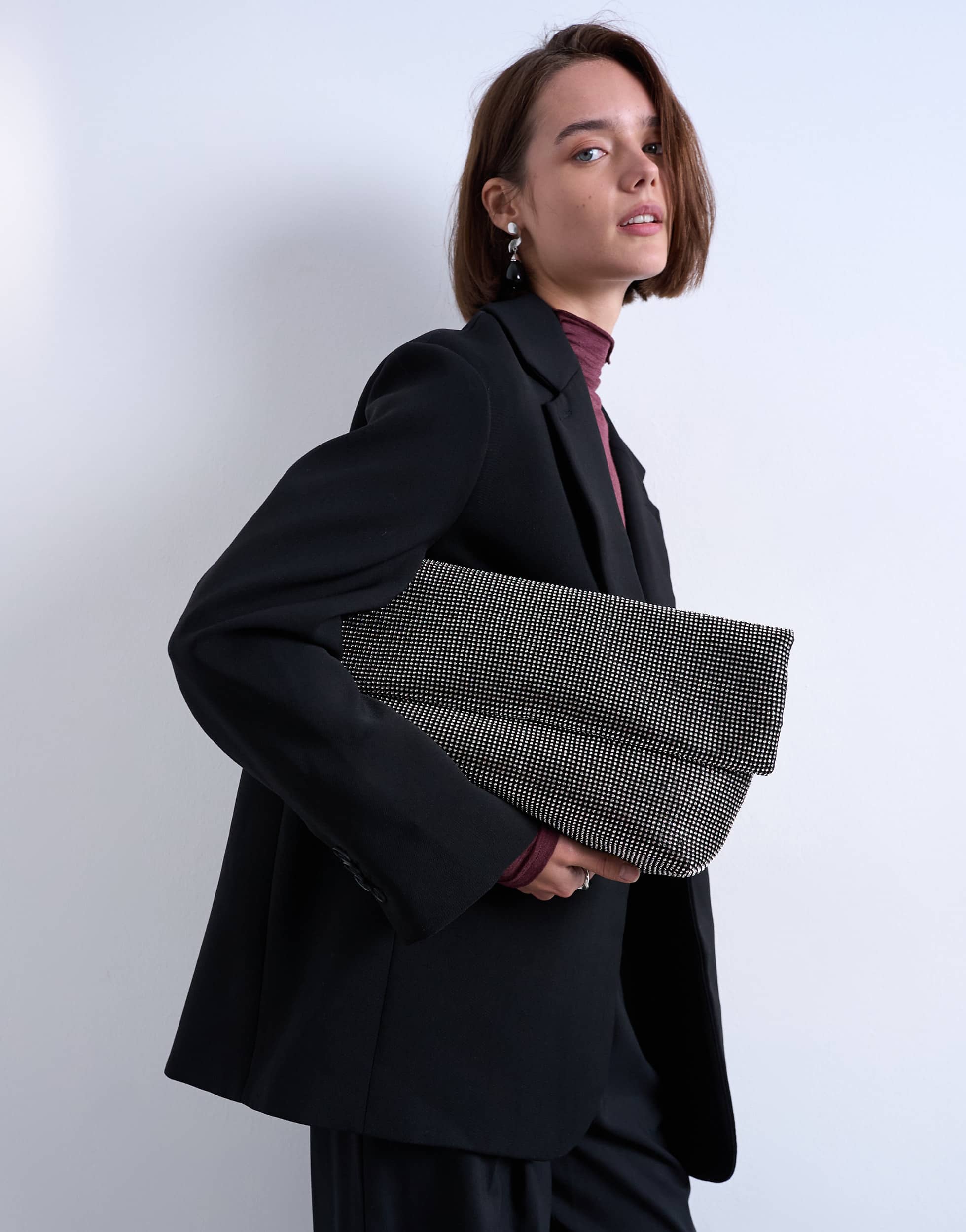 Topshop Georgia large folded clutch grab diamante bag in black