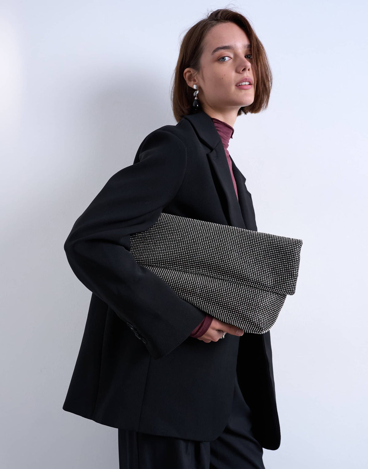 Topshop Georgia large folded clutch grab diamante bag in black