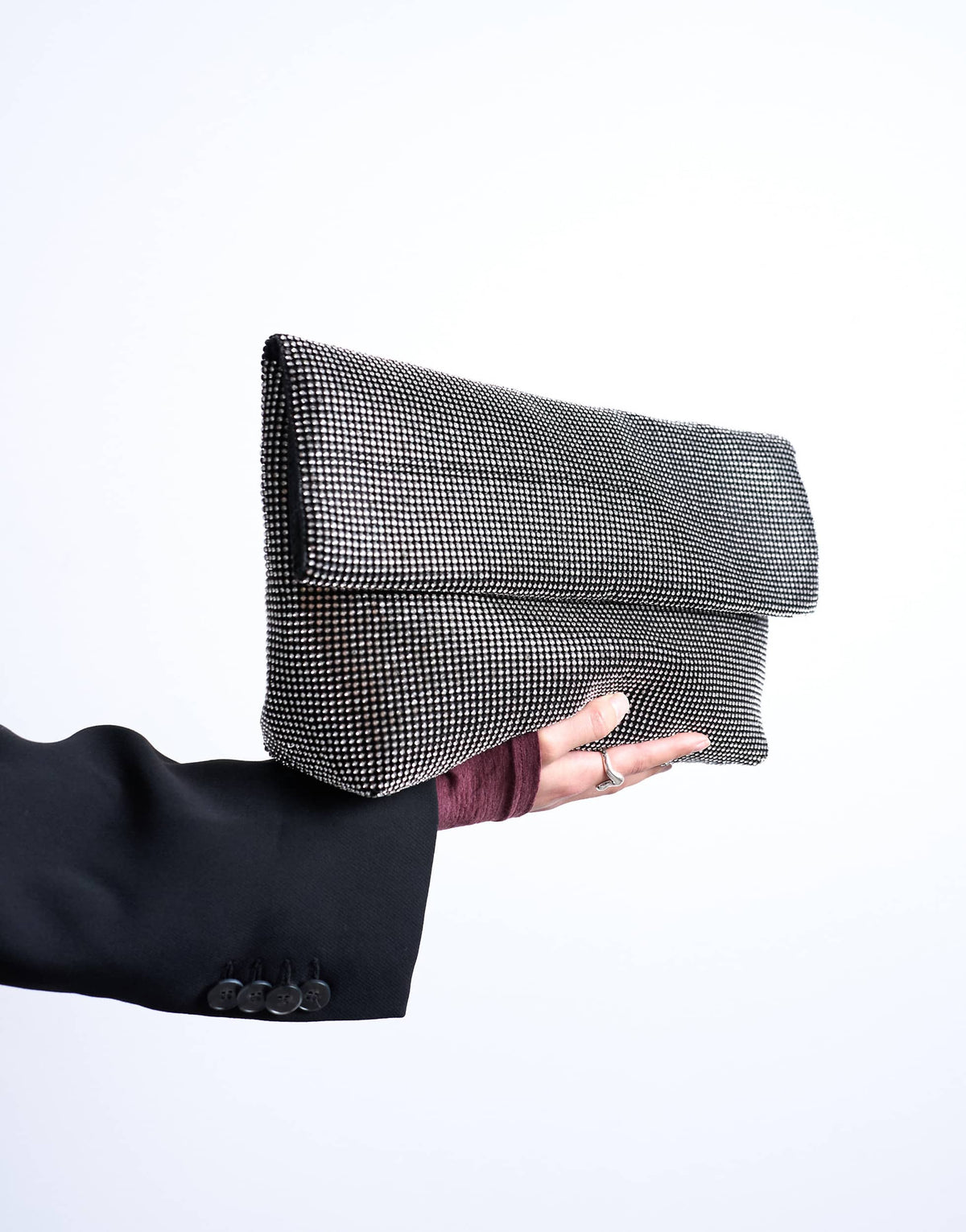 Topshop Georgia large folded clutch grab diamante bag in black