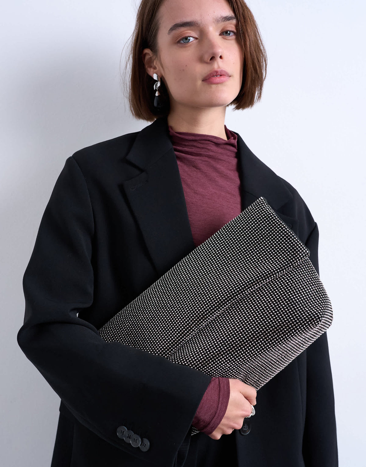 Topshop Georgia large folded clutch grab diamante bag in black