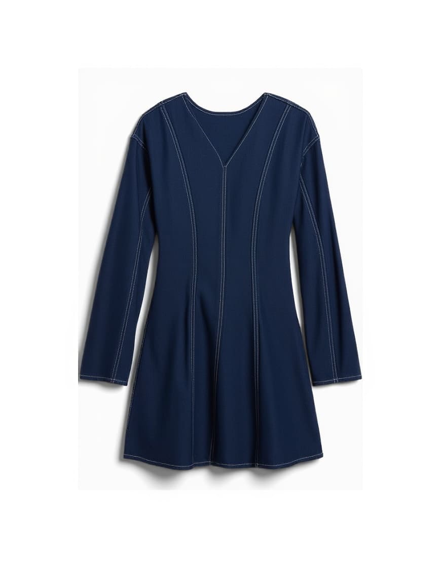 Topshop denim long sleeve flared mini dress in rinse