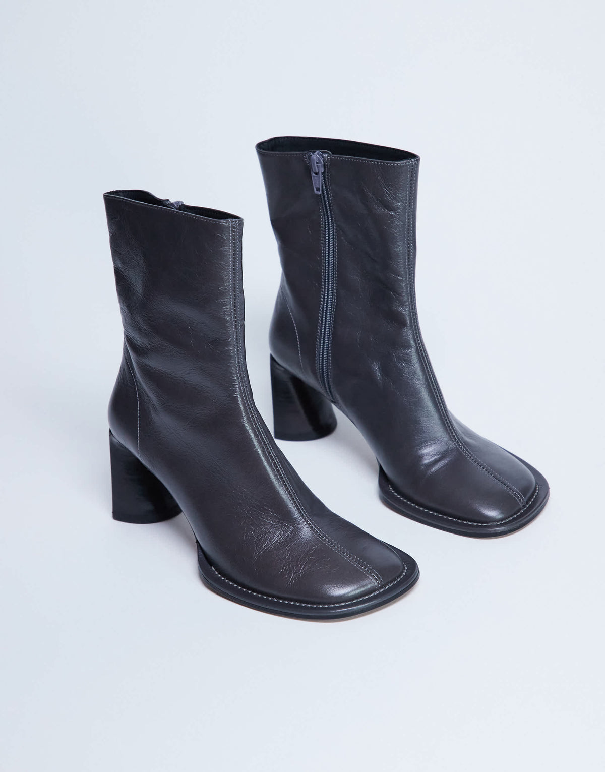 Topshop Star Premium leather round toe block heel boot in grey