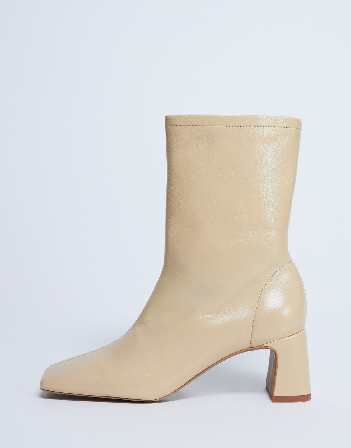 Topshop Sara Premium leather square toe flared heel boot in buttermilk
