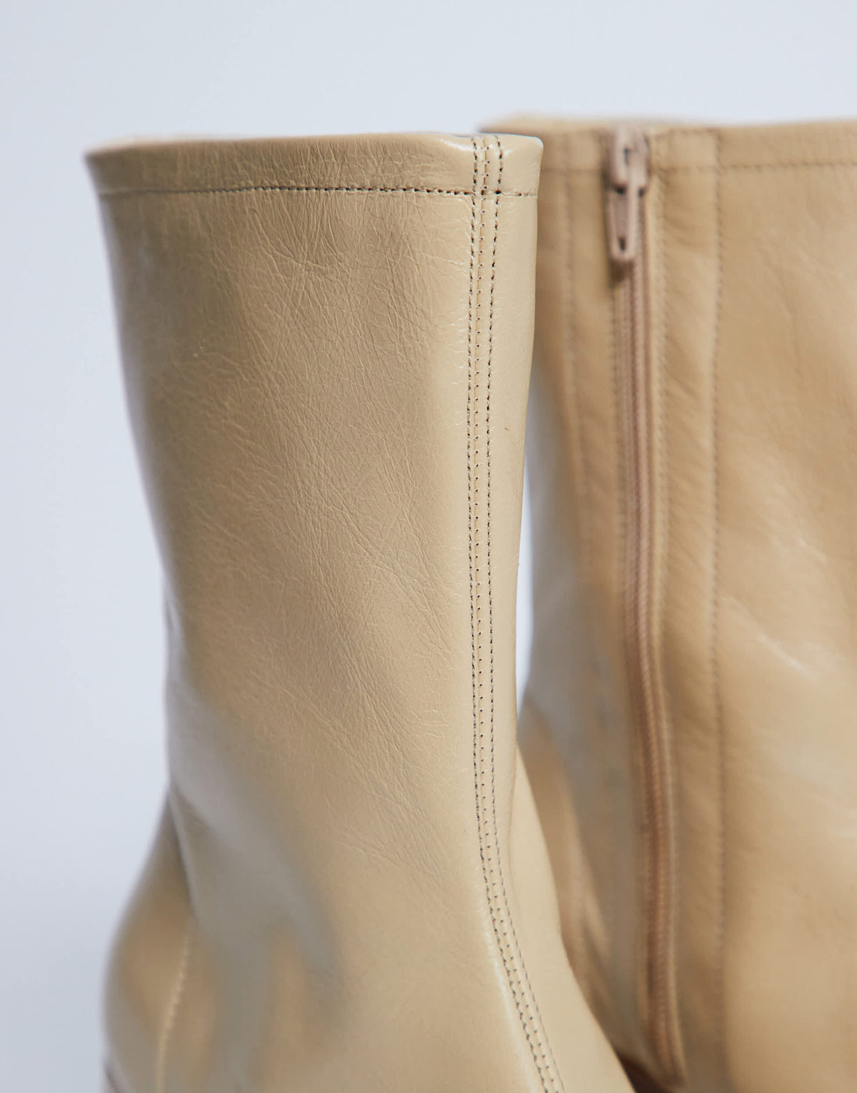 Topshop Sara Premium leather square toe flared heel boot in buttermilk