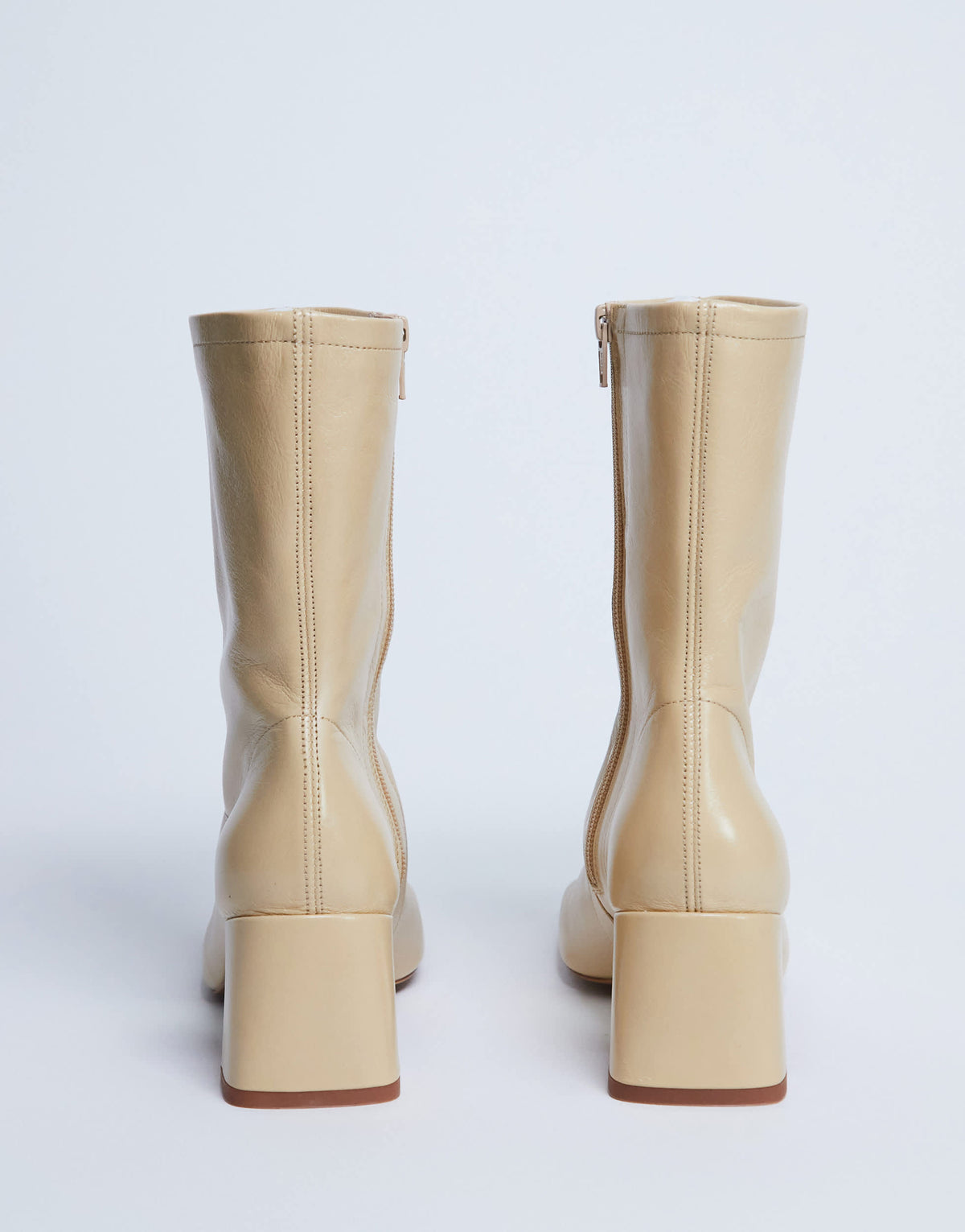 Topshop Sara Premium leather square toe flared heel boot in buttermilk