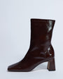 Topshop Sara Premium leather square toe flared heel boot in chocolate 