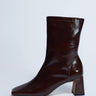 Topshop Sara Premium leather square toe flared heel boot in chocolate
