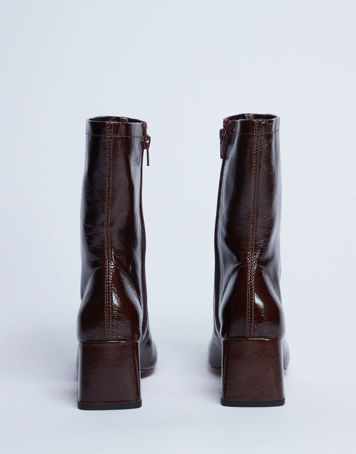 Topshop Sara Premium leather square toe flared heel boot in chocolate 