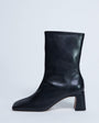 Topshop Sara Premium leather square toe flared heel boot in black