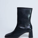 Topshop Sara Premium leather square toe flared heel boot in black