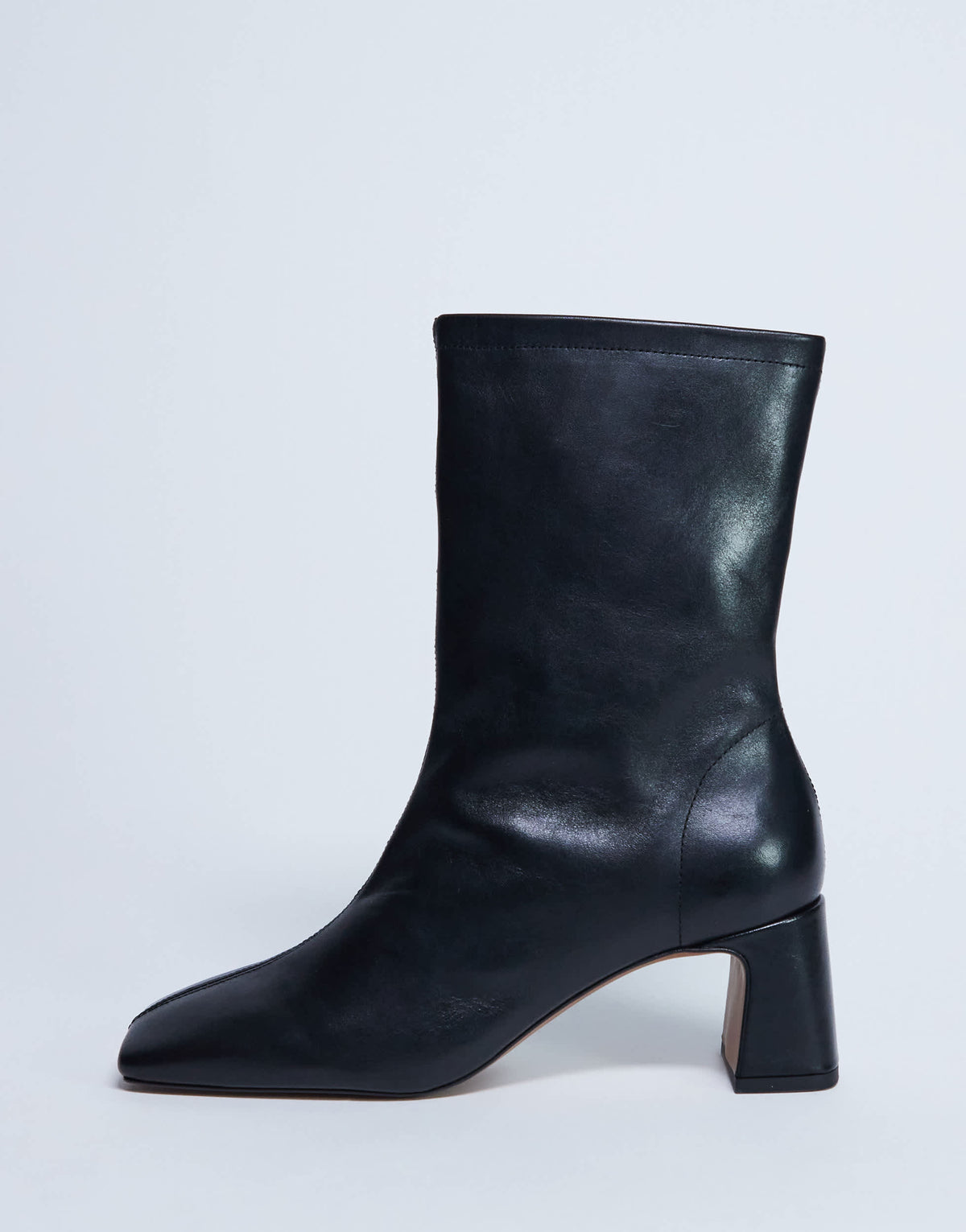 Topshop Sara Premium leather square toe flared heel boot in black